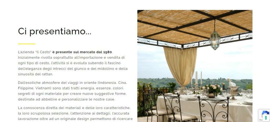 Portfolio sito web IlCesto Import screen anteprima pagina Chi Siamo