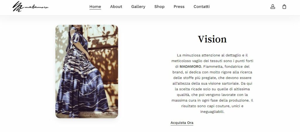 Portfolio sito web Madamoro screen anteprima homepage vision