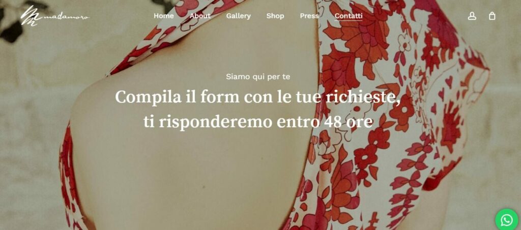 Portfolio sito web Madamoro screen anteprima pagina contatti